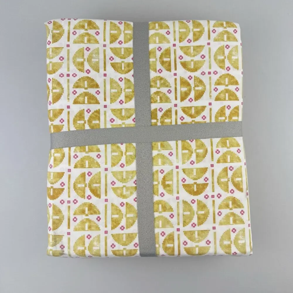 Anthropologie Beck Organic Percale Sheet Set QUEEN Yellow Geometric Bedding New